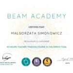 Certificate confirming qualification in Children's Yoga.