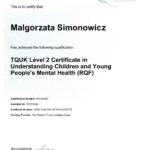 UK Government recognised certificate in Understanding Children and Young People's Mental Health.
