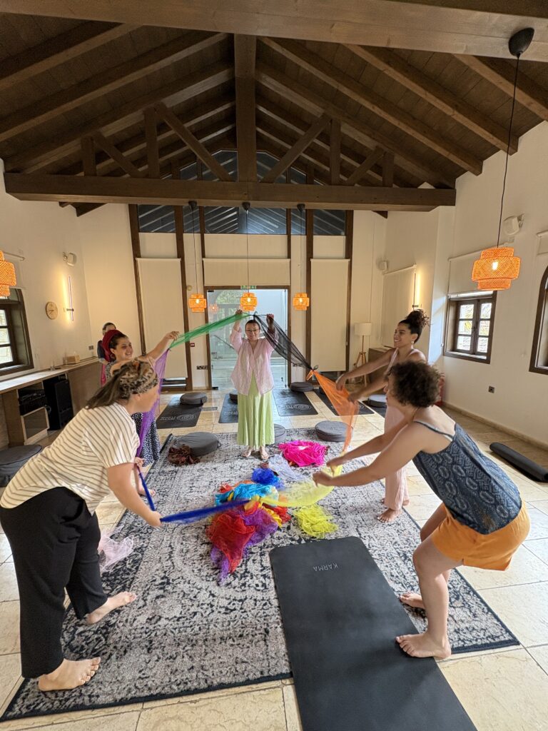 therapeutic dance class, playing with the scarves